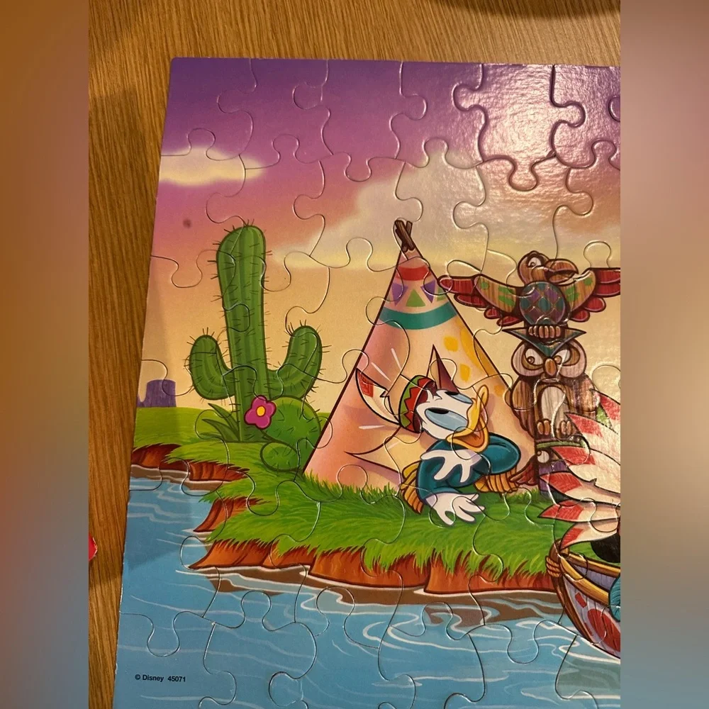 Vintage Disney Mickey Mouse & Pluto 60 Piece Puzzle. Canoe River Tepee.